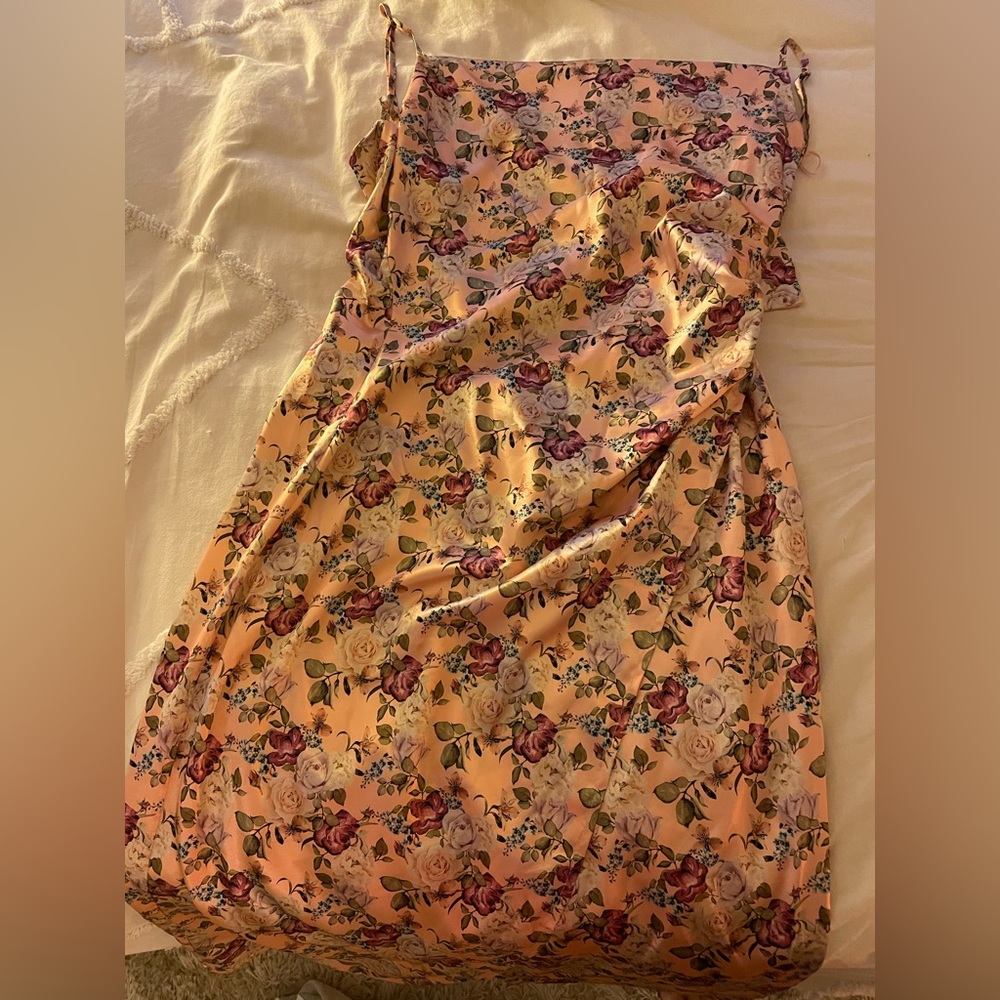 Latest scoop flowered satin slip dress